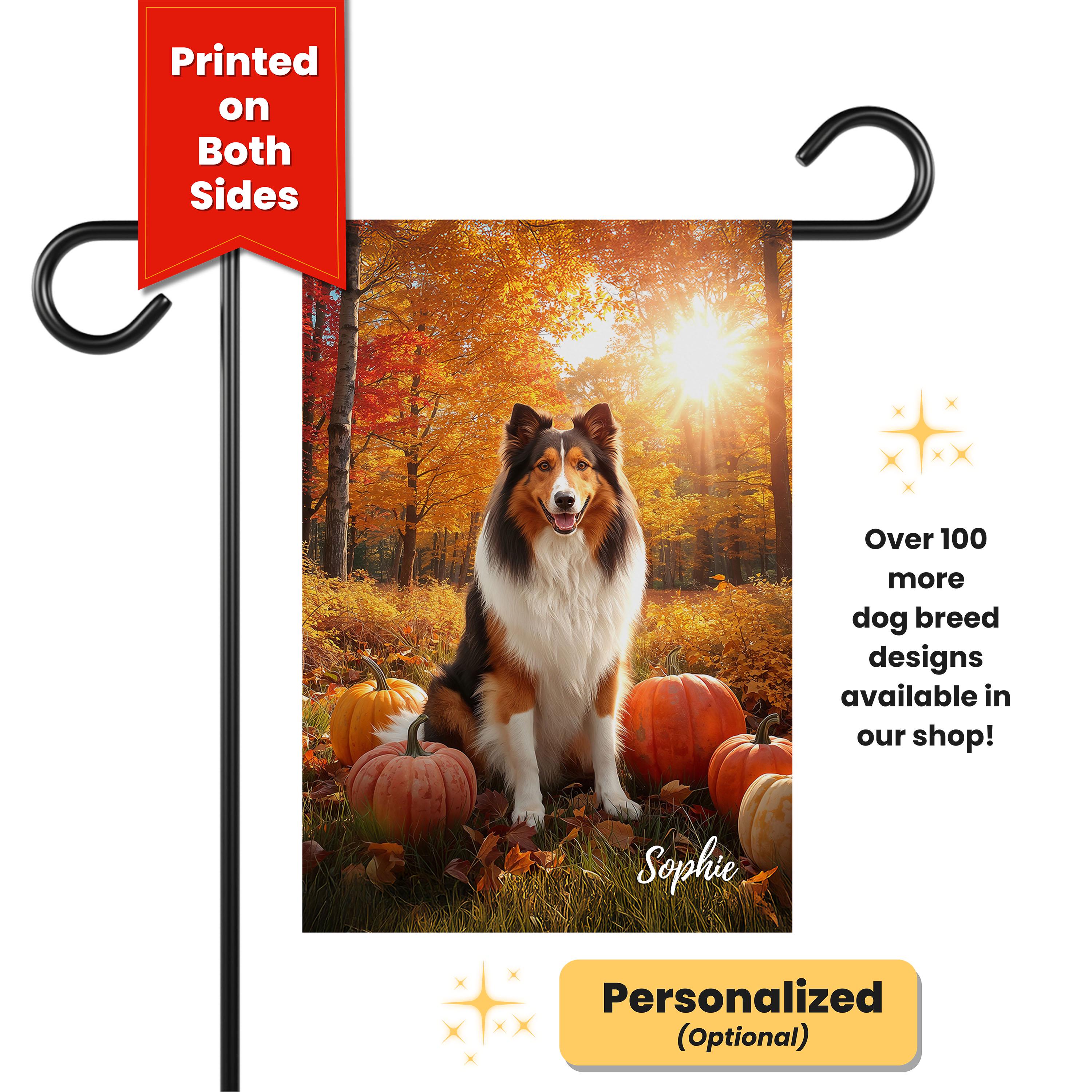 Rough Collie Tricolor Personalized Garden Flag, Custom Dog Art