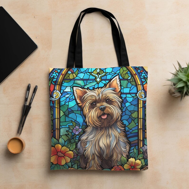 a bag with a picture of a yorkshire terrier yorkie dog on it