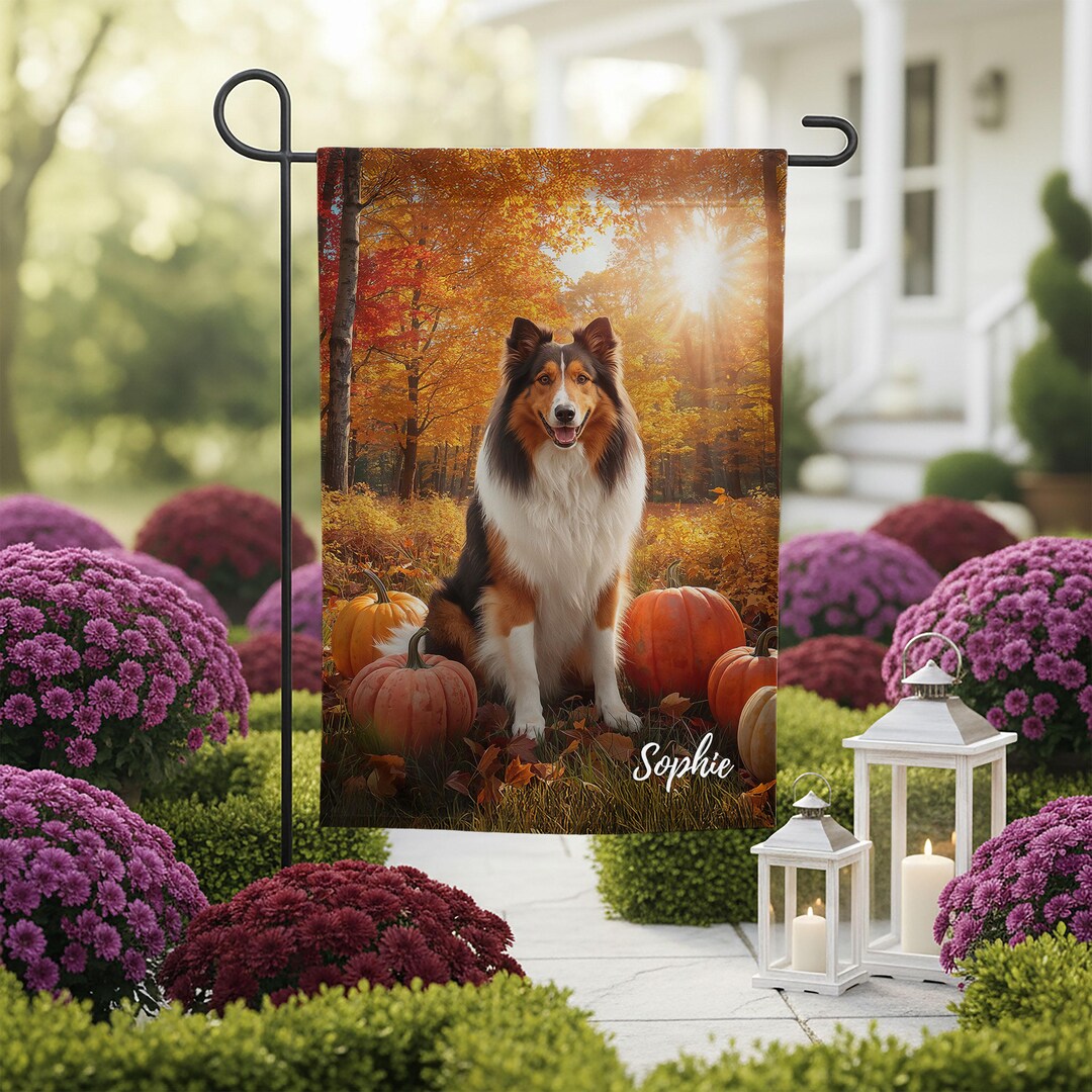 Rough Collie Tricolor Personalized Garden Flag, Custom Dog Art