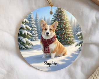 Corgi Christmas Ornament, Personalized Dog Lover Gift, Pet Keepsake w/ Custom Name