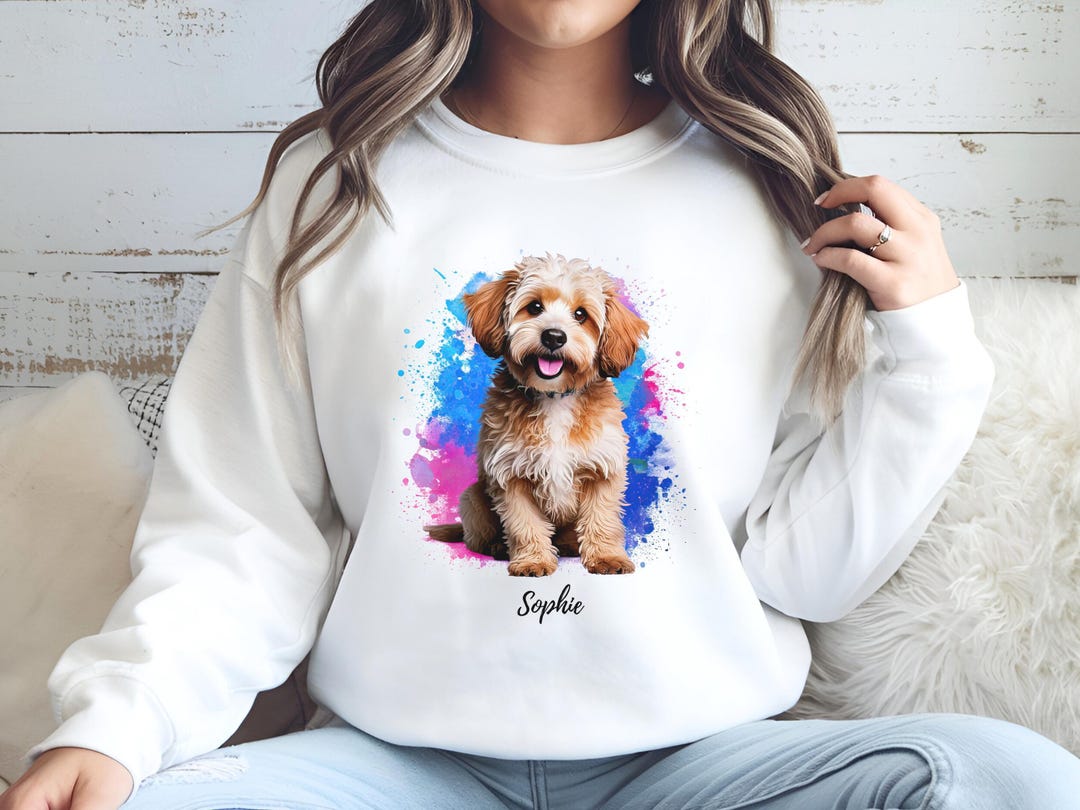 Cavapoo Sweatshirt, Personalized Dog Mom Gift, Watercolor Art Pet Shirt ...