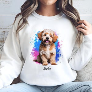 Cavapoo-sweater, gepersonaliseerd cadeau moeder hond, shirt aquarel kunst huisdier