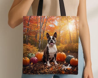 Boston Terrier personalisierte Tasche, benutzerdefinierte Hund Mutter Geschenk für sie, Herbst Haustier Geldbörse Handtasche