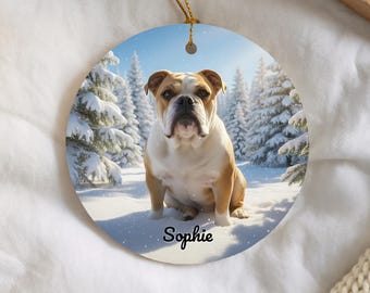 Decorazione natalizia a forma di bulldog, regalo personalizzato per amanti dei cani, ricordo per animale domestico con nome personalizzato