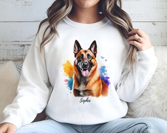 Belgian Malinois Sweatshirt, Personalized Dog Mom Gift, Watercolor Art Pet Shirt