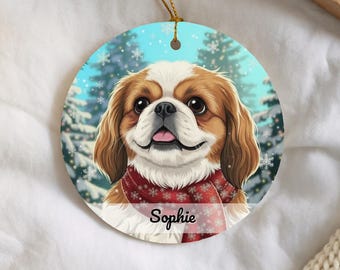 Pekingese Ornament, Personalized Dog Christmas Gift, Festive Pet Holiday Keepsake