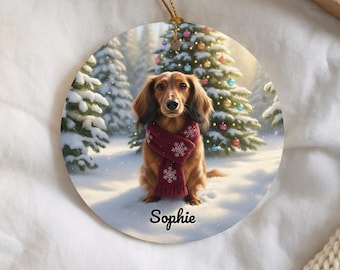 Long Haired Dachshund Christmas Ornament, Personalized Doxie Dog Lover Gift, Custom Pet Keepsake