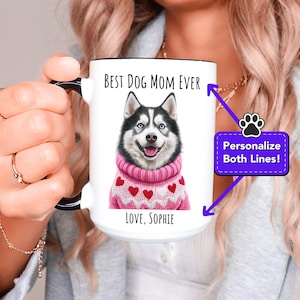 Siberian Husky Mug, Personalized Dog Mom Gift, Custom Husky Coffee Tea Cup, Husky Dog Art, Gift for Her, Dog Lovers, Birthday, Mother&#39;s Day