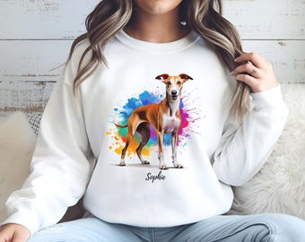 Italienisches Windspiel-Sweatshirt, personalisiertes Geschenk für Hundemama, Aquarell-Kunst-Haustier-Shirt