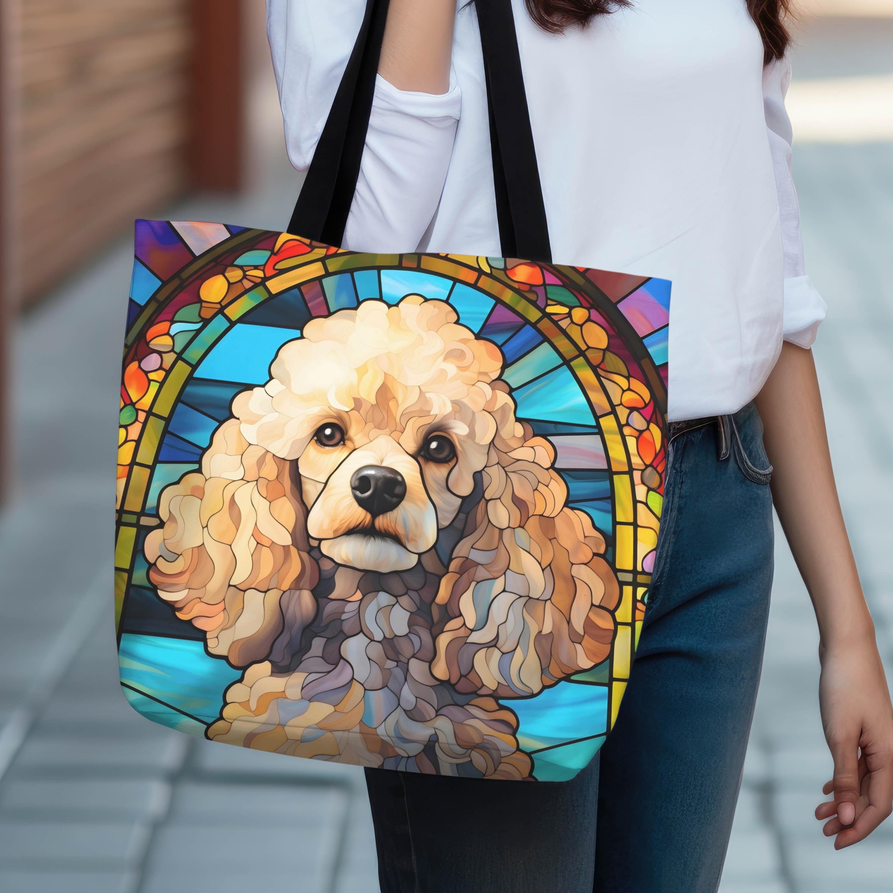 Poodle Dog Tote Bag - Stained Glass Dog Art, Dog Owner Gift, Pet Dog Lover Gifts, Dog Mom Gift, Poodle Gift for Her Mothers Day, Birthday