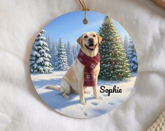 Yellow Lab Christmas Ornament, Personalized Labrador Dog Lover Gift, Custom Pet Keepsake