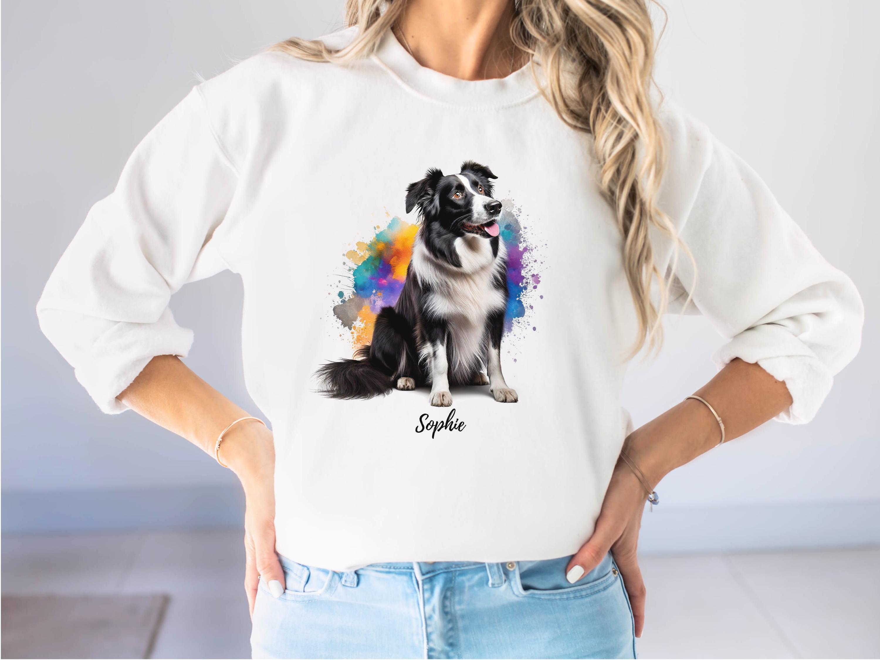 Border Collie Shirt, Custom Dog Sweatshirt, Personalized Black & White Border Collie Lover Gift, Collie Art for Dog Owners, Moms, Dads