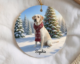 Yellow Lab Christmas Ornament, Personalized Dog Lover Gift, Pet Keepsake w/ Custom Name