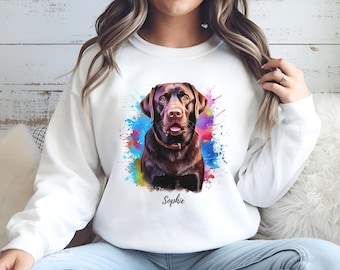 Chocolate Lab Sweatshirt - Personalized Labrador Retriever Dog Mom Gift, Watercolor Art