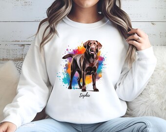 Chocolate Lab Sweatshirt - Personalized Labrador Retriever Dog Mom Gift, Watercolor Shirt