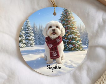Maltese Christmas Ornament, Personalized Dog Lover Gift, Pet Keepsake w/ Custom Name