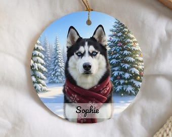 Weihnachtsschmuck mit sibirischem Husky, personalisiertes Geschenk für Hundeliebhaber, individuelles Erinnerungsstück für Haustiere
