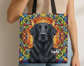 Flat Coated Retriever Tote Bag, Personalized Dog Mom Gift, Stained