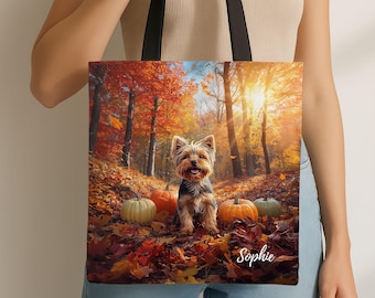 Yorkshire Terrier Herbst Einkaufstasche, Benutzerdefinierte Hundekunst Geschenk