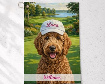 Custom Goldendoodle Dog Golf Towel, Personalized Gift for Dog Dad, Pet Mom or Golfer