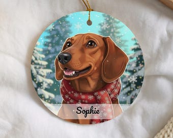 Dachshund Ornament, Personalized Doxie Dog Christmas Gift, Festive Pet Holiday Keepsake