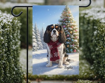 Cavalier King Charles Spaniel Garden Flag, Personalized Dog Christmas Gift, Custom Pet Lover Art