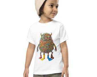 Camiseta interactiva de monstruo de lana: ¡Una colorida criatura tejida, lista para la aventura!