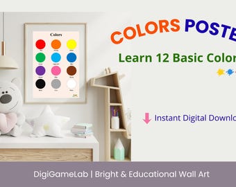 Póster de colores/Aprende los nombres de los colores, Arte mural educativo (Descarga PDF)