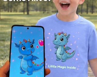 Camiseta interactiva de dragón para niños / Camiseta mágica de realidad aumentada para niños pequeños / Camiseta de dragón animada / Regalo de cumpleaños único para niños / Camiseta de realidad aumentada