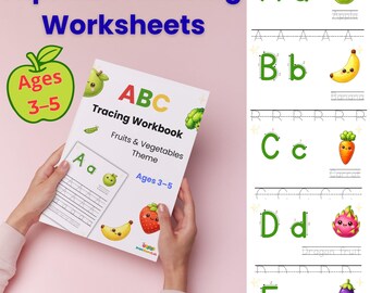 Alphabet Tracing Worksheets for Kids | Fruits & Vegetables ABC Printable | Preschool Learning Activity | Letter Practice PDF