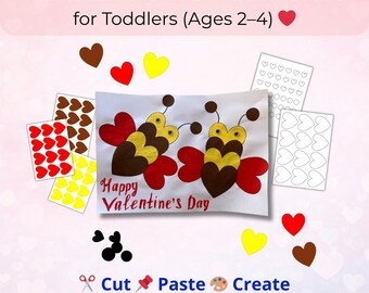 Manualidad de corazón para el Día de San Valentín / Actividad de recortar y pegar para niños pequeños (Descarga en PDF) Edades: 2-4