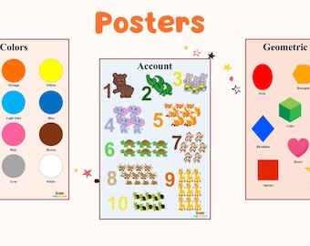 Pósters educativos: Colores, animales, formas y números (descarga digital)