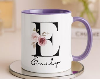 Personalized Floral Initial Mug Custom Name Mug Monogram Letter Mug Gift for Her Bridesmaid Gift Birthday Gift Coffee Cup Floral Mug