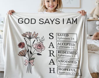 God Says I Am Custom Christian Birth Flower Baby Blanket Scripture Nursery Blanket Floral Bible Verse Blanket Baptism Baby Shower Gift