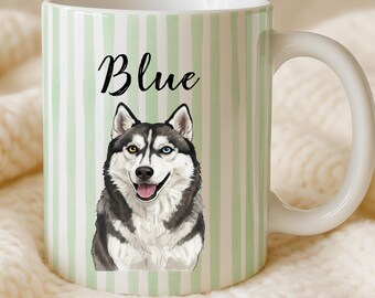 Custom Pet Portrait Mug, Watercolor Dog Or Cat Photo Cup, Personalized Pet Memorial Gift, Dog Mom Mug, Striped Pet Lover Coffee Gift
