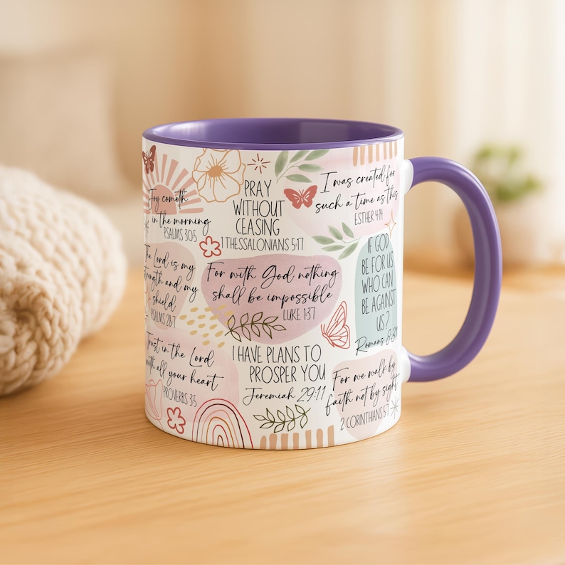 Christian Bible Verse Mug, Faith-Based Coffee Cup With Scripture, Inspirational Religious Gift For Her, Sunday Morning Prayer Mug image 11