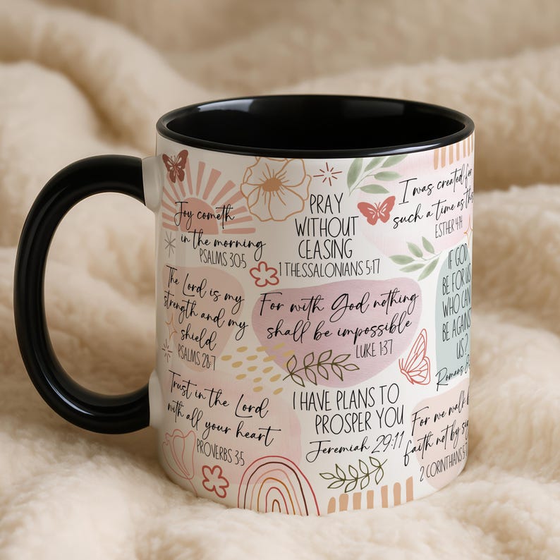Christian Bible Verse Mug, Faith-Based Coffee Cup With Scripture, Inspirational Religious Gift For Her, Sunday Morning Prayer Mug image 5