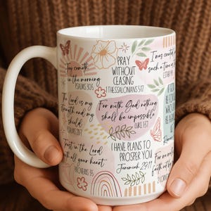 May include: A white ceramic mug with a black handle and the text "But First, Coffee" in a bold, black font. The mug is set against a blurred background, suggesting a cosy setting.