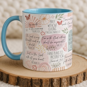 May include: A white ceramic mug with a black handle and the text "But First, Coffee" in a black, handwritten-style font. The mug is on a white surface.