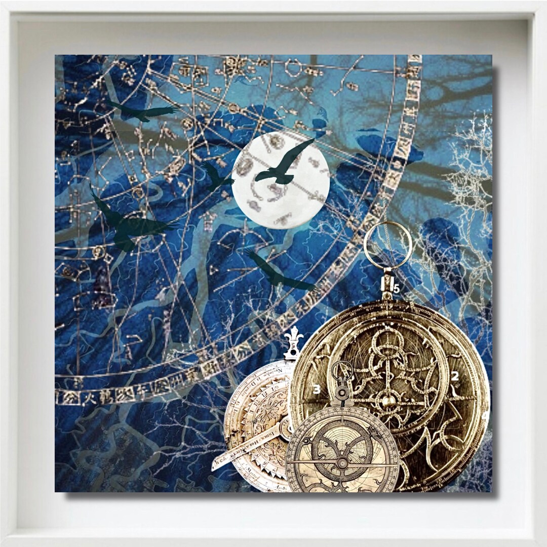 Wayfinder, Abstract Collage of Old World Compass Timepiece, Golden ...