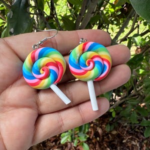 Wire Wrapped Silver Lollipop Candy Earrings- swirl,  circle, sweet,  light weight metal, Sterling Silver ear wire option (e392)