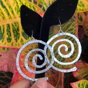 Wire Wrapped Silver Earrings- wire coils, swirl,  circle, bright aluminum wire, light weight metal, Sterling Silver ear wire option (e390)