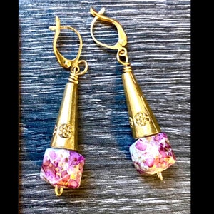 Pink and gold earrings (E163)