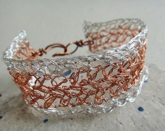 Crochet Bracelet  - Copper wire, Silver wire, Cuff bracelet, crochet jewelry (B16)