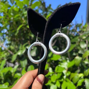 Wire Wrapped Silver Earrings- wire coils  circle, round aluminum wire, light weight metal, Sterling Silver ear wire option (e402)