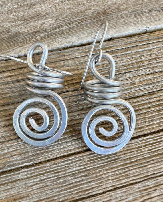 Wire Wrapped Silver Earrings Wire Coils Bright Aluminum Wire Light Weight e115 Etsy