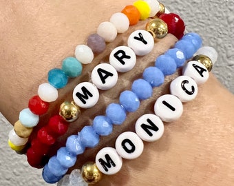 Custom Name Bracelet/Personalized Gift/Beaded Bracelet/Crystal Glass beads/Alphabet Letters (B36)