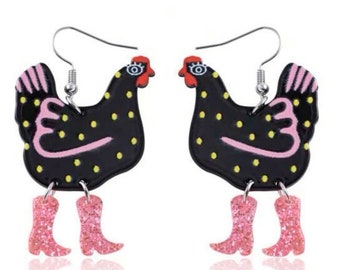 Chicken Earrings- hen, farm house animals (e258)