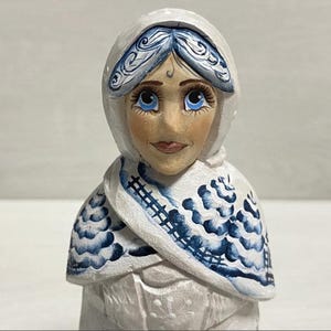 Handmade Snow Maiden, Wooden Snegurochka, Carved Figurine Souvenir