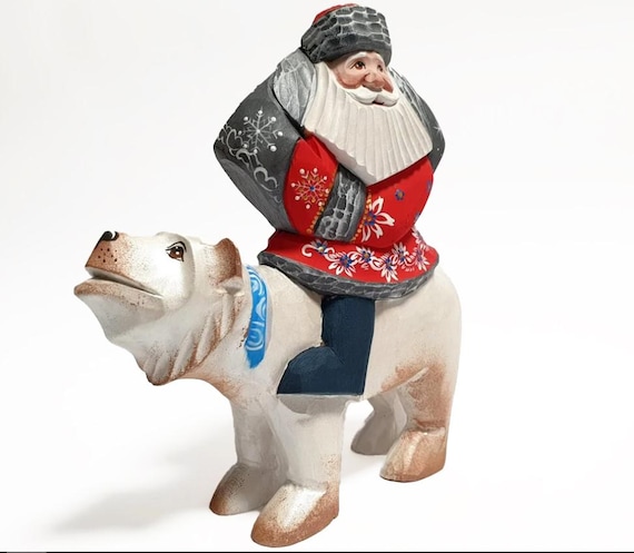 サンタクロース置物　ロシア　木彫り サンタクロース置物 ロシア 木彫り 木彫りのサンタクロース（ロシア風